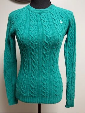 Jack Wills Women's Teal Green 100% Lambswool Cable Knit Sweater UK 6 US 2
